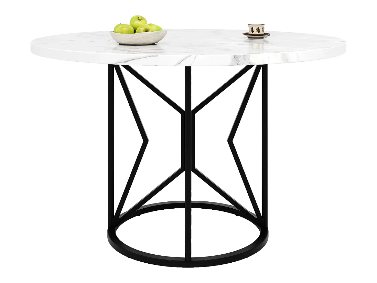 Mesa redonda - Estructura de metal - acabado con diseño de mármol - Para 2 a 6 personas - Blanco y Negro