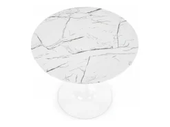 Mesa redonda blanca de 80 cm con tablero imitación mármol y base de metal DANU