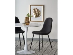 Mesa redonda blanca de 80 cm con tablero imitación mármol y base de metal DANU