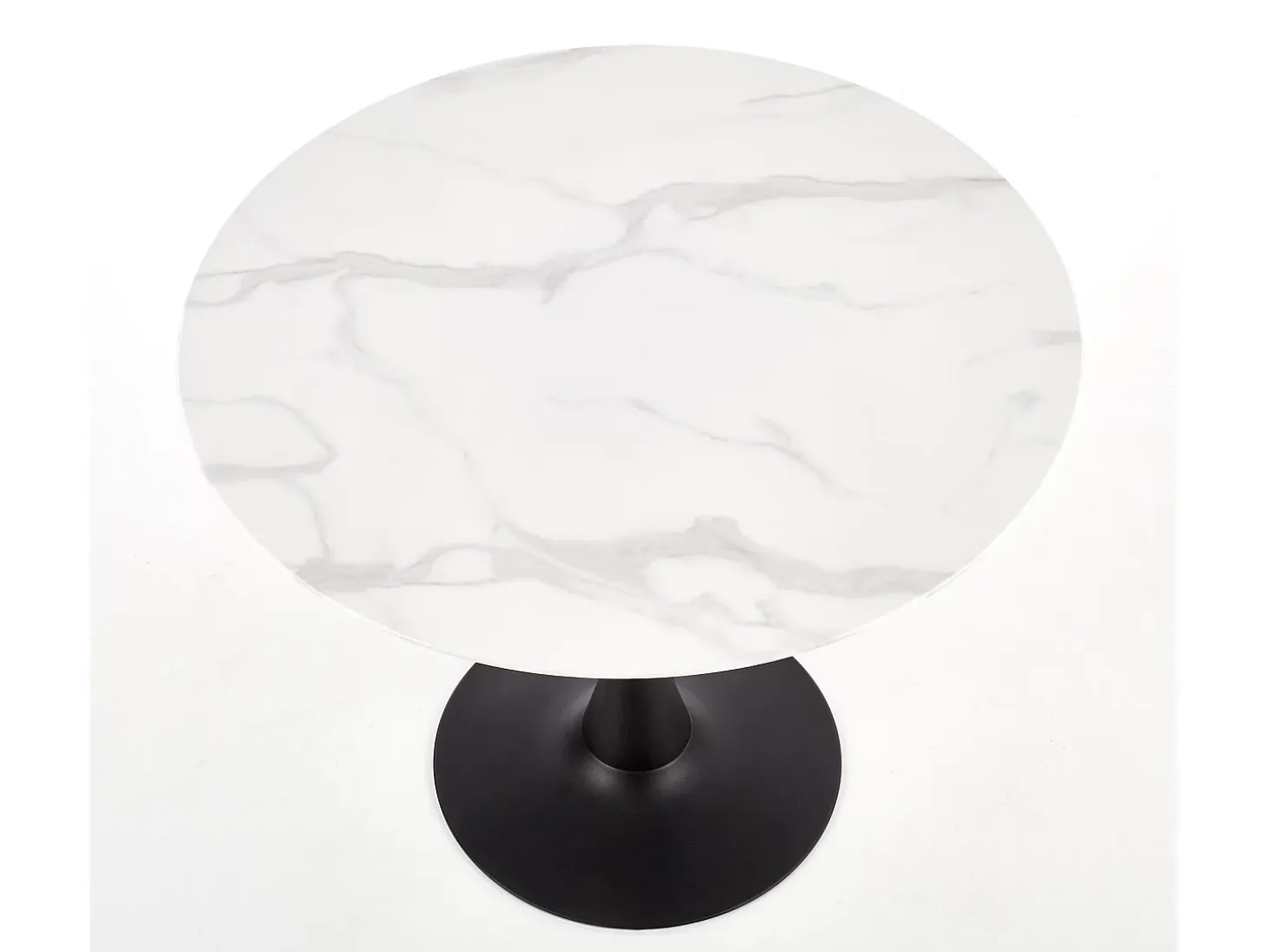 Mesa redonda de 90 cm con tablero de cristal imitación mármol blanco y pata central Amboise negra