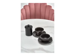 Mesa redonda de 90 cm con tablero de cristal imitación mármol blanco y pata central Amboise negra