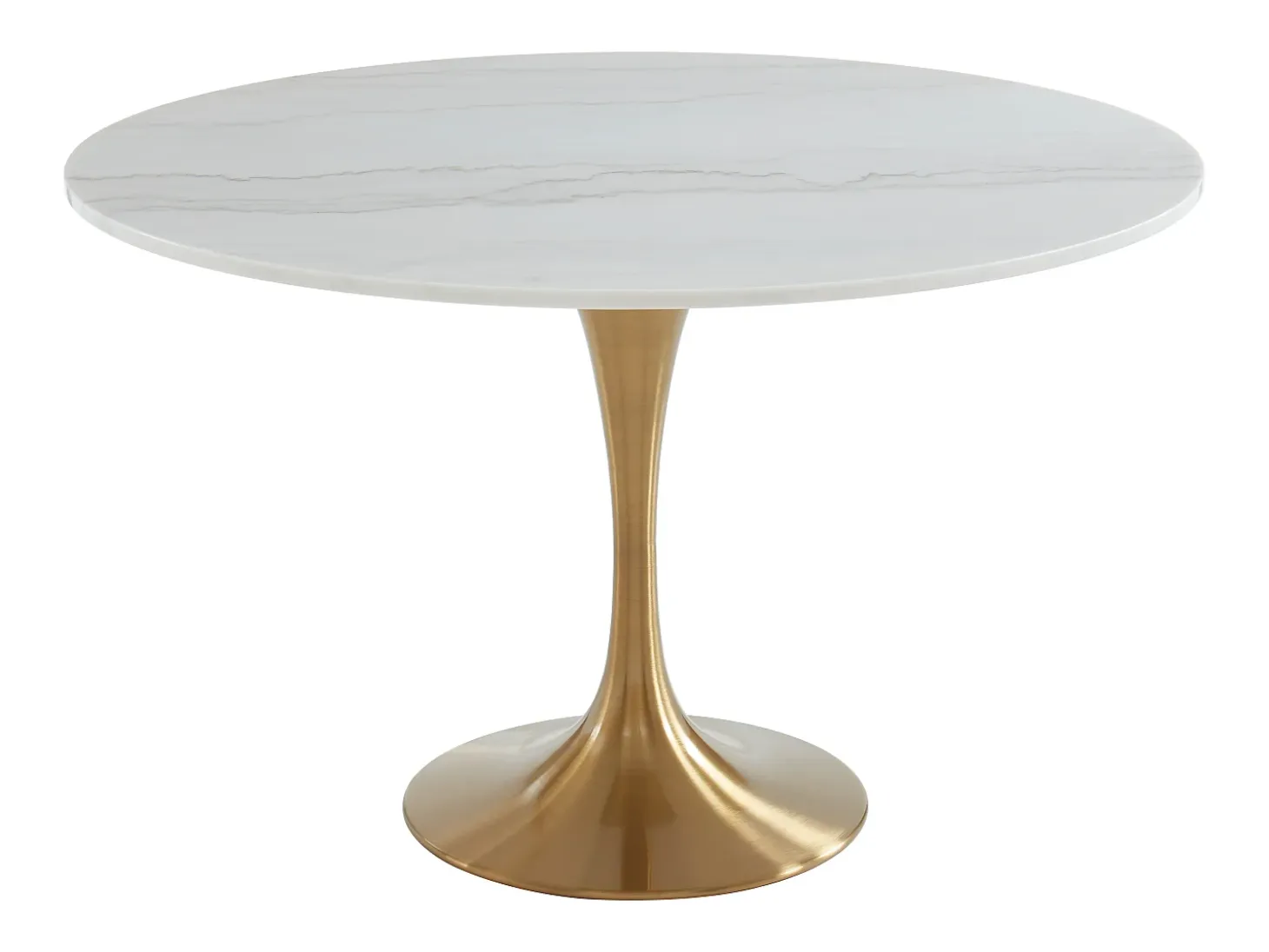 Mesa redonda de comedor design - 4 comensales - Mármol y metal - Blanco y dorado - NORAH