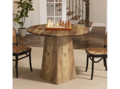 Mesa redonda de comedor de 80 cm para 2-4 personas, mesa de cocina pequeña rústica con base cuadrada