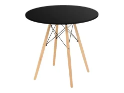 Mesa Redonda de Comedor o Cocina en Patas de Madera y Tapa Negra – 80 cm de Diámetro y 75 cm de Alto.