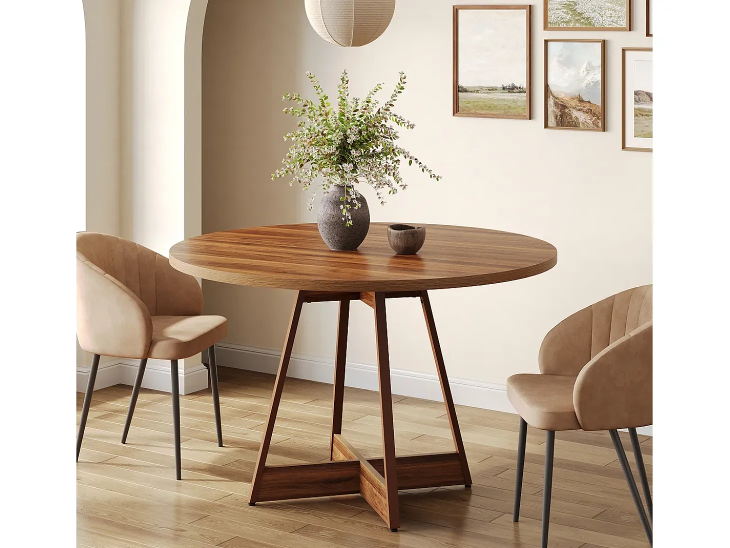 Mesa redonda de comedor para 2-4 personas, mesa de cocina rústica de 100 cm para comedor, mesa de cena con pedestal resistente, color marrón