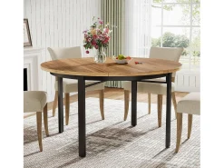 Mesa redonda de comedor para 4 a 6 personas, 120 cm, mesa de cocina con patas de metal sólidas, mesa de comedor circular