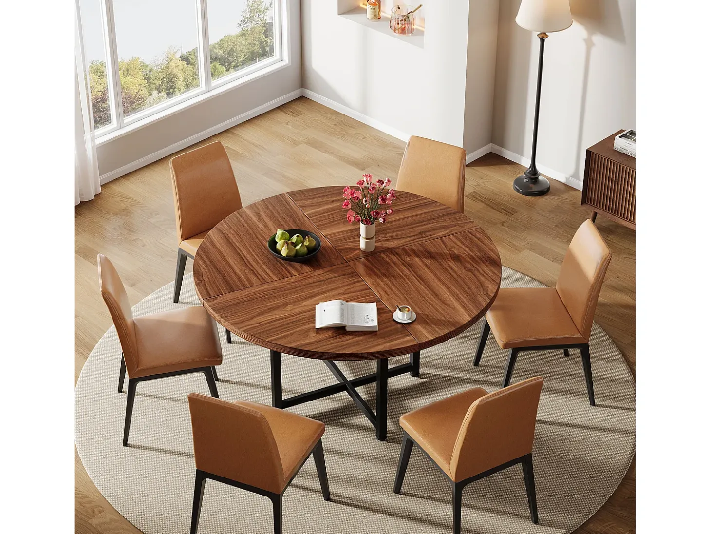 Mesa redonda de comedor para 4-6 personas, mesa de cocina circular de 120 cm, mesas de cena pequeñas modernas