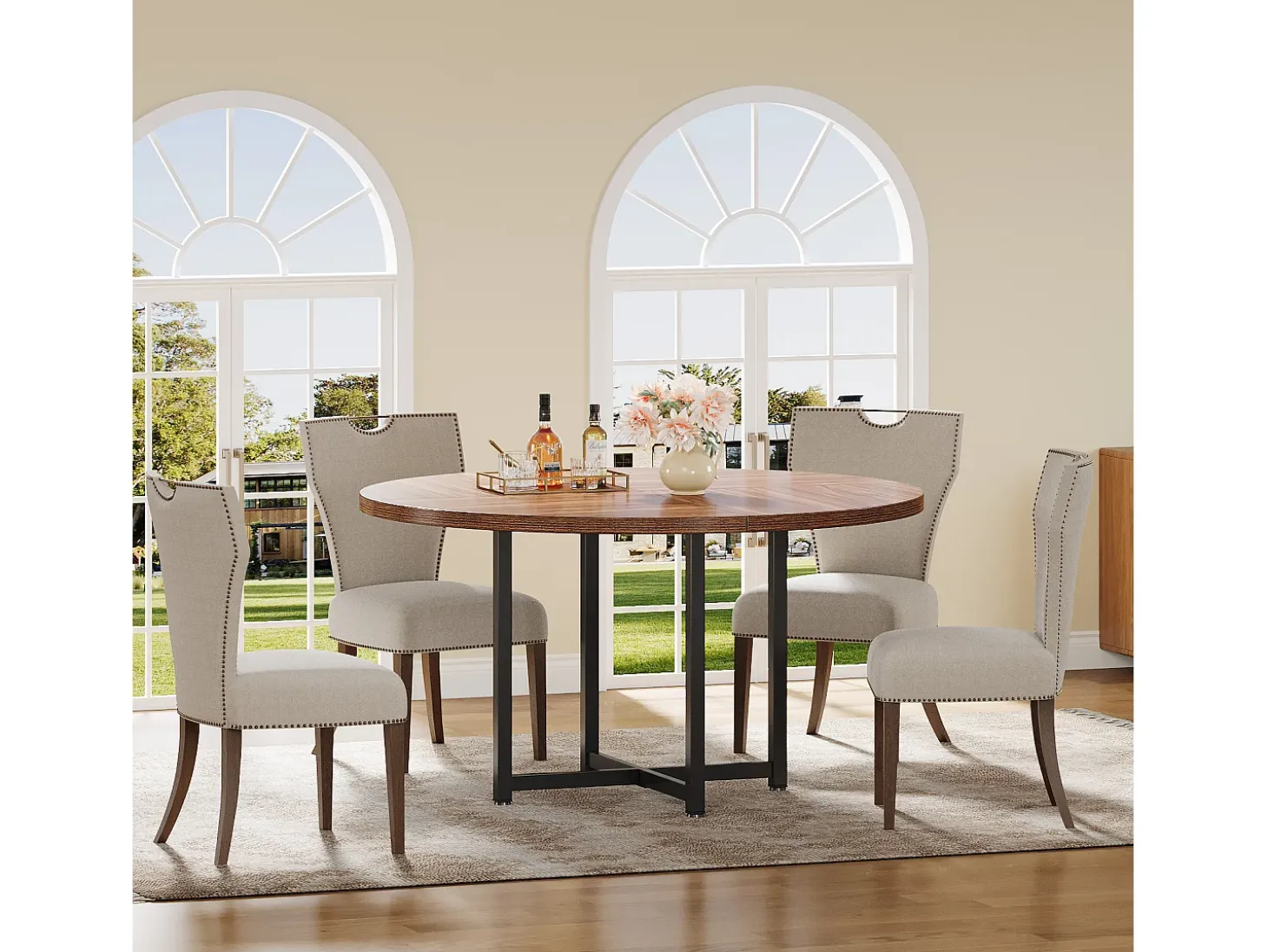 Mesa redonda de comedor para 4-6 personas, mesa de cocina circular de 120 cm, mesas de cena pequeñas modernas