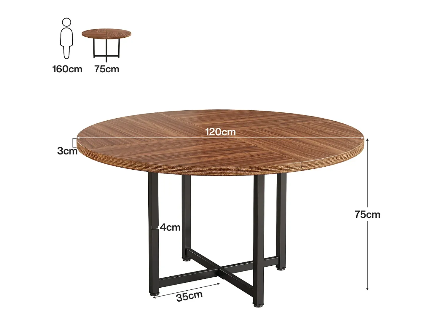 Mesa redonda de comedor para 4-6 personas, mesa de cocina circular de 120 cm, mesas de cena pequeñas modernas