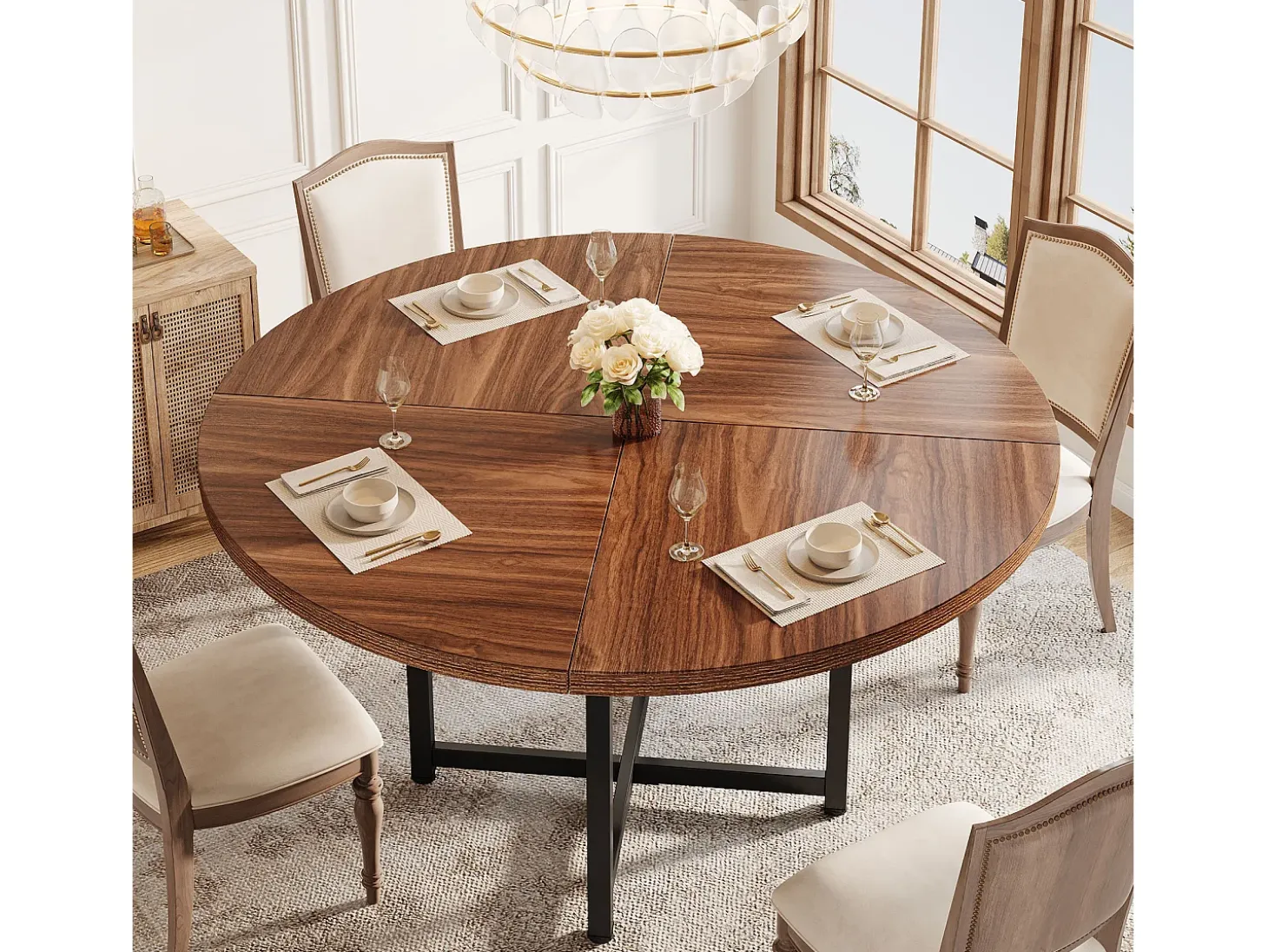 Mesa redonda de comedor para 4-6 personas, mesa de cocina circular de 120 cm, mesas de cena pequeñas modernas