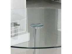 Mesa redonda de cristal de 90x75 cm con pata central metálica cromada Rune
