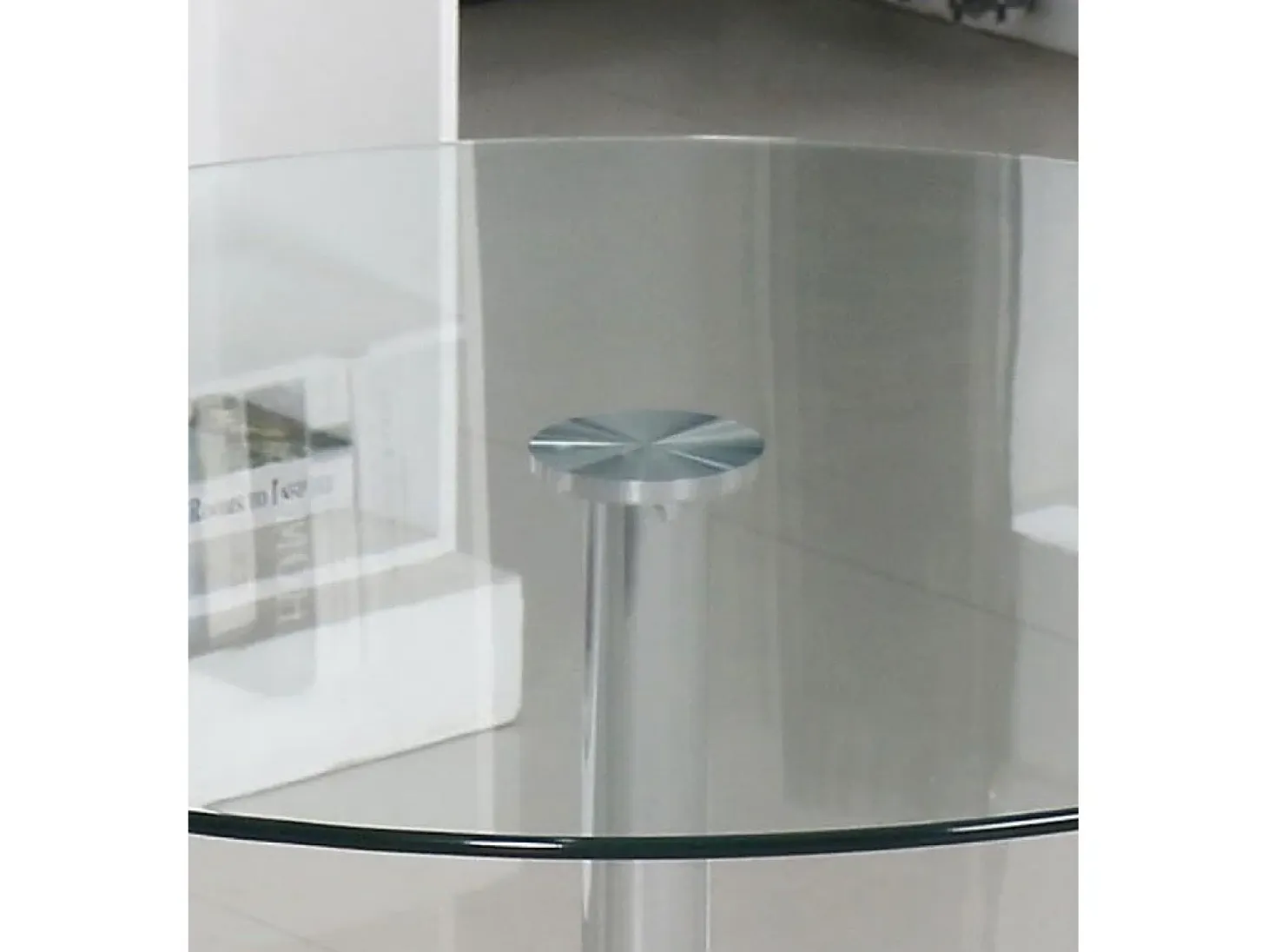 Mesa redonda de cristal de 90x75 cm con pata central metálica cromada Rune