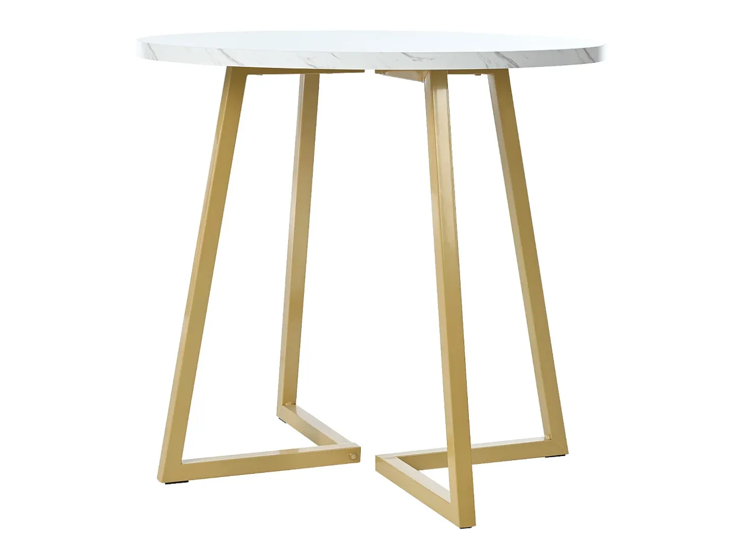 Mesa redonda de diseño, tapa de mármol blanco, base de metal dorado, para comedor y salón