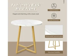 Mesa redonda de diseño, tapa de mármol blanco, base de metal dorado, para comedor y salón