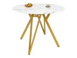 Mesa redonda de lujo, tablero de MDF marmolado, patas de metal dorado, para comedor y salón (100x100x76cm)