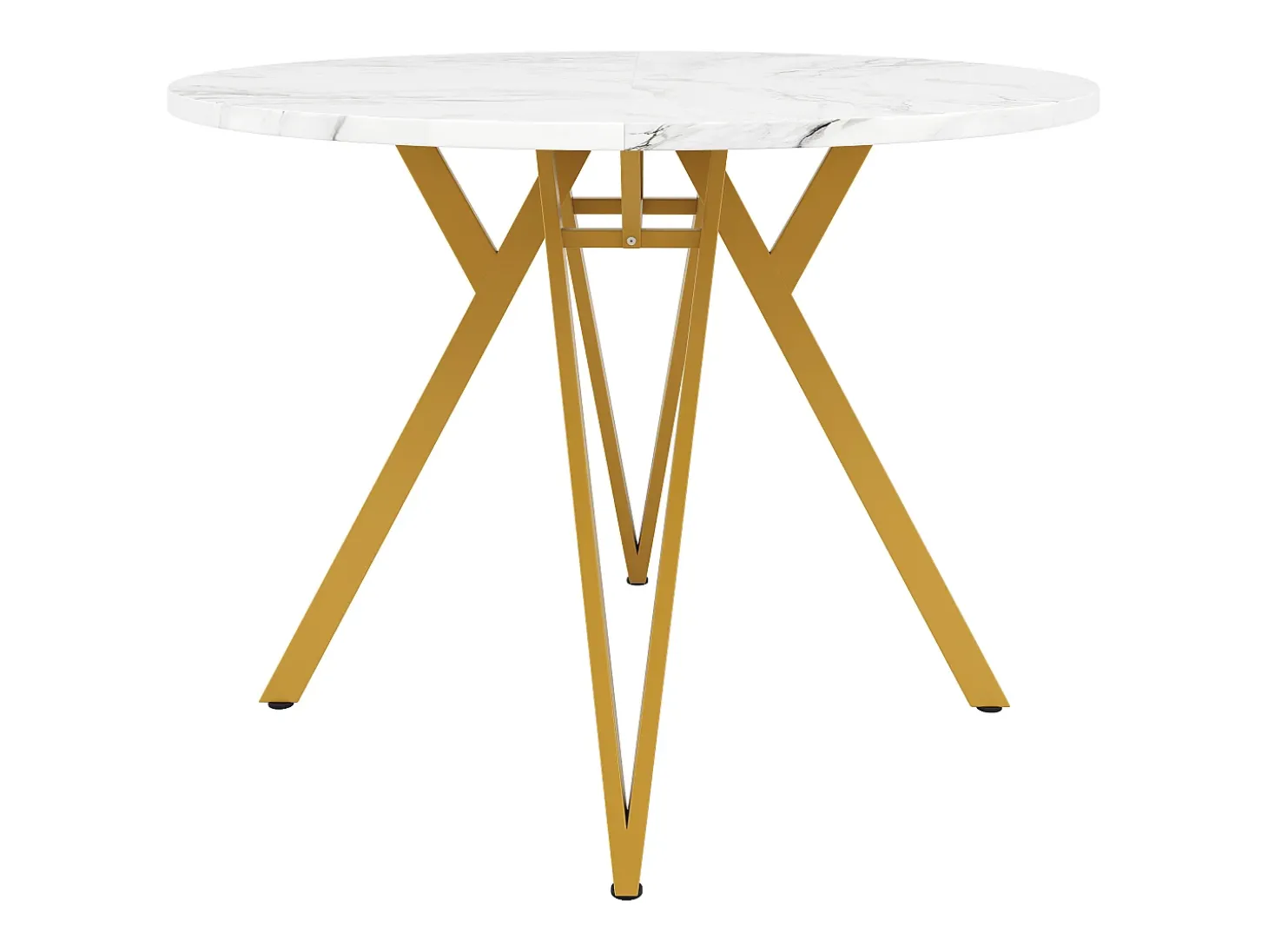 Mesa redonda de lujo, tablero de MDF marmolado, patas de metal dorado, para comedor y salón (100x100x76cm)