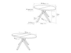 Mesa redonda de madera, acabado roble, patas de metal negro, Ø100xH75-140x100x75 - POLA