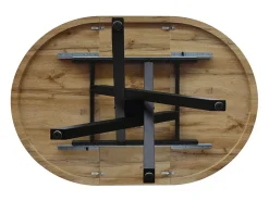 Mesa redonda de madera, acabado roble, patas de metal negro, Ø100xH75-140x100x75 - POLA