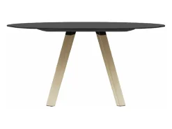 Mesa redonda de madera de diseño Bipola con patas de roble macizo natural-Color Blanco-Diámetro 109 cm