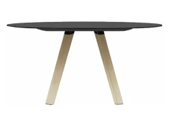 Mesa redonda de madera de diseño Bipola con patas de roble macizo natural-Color Negro-Diámetro 129 cm