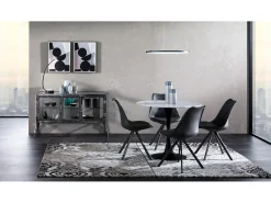 Mesa redonda de vidrio efecto mármol 90x180 cm para comedor Valley