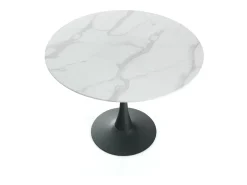 Mesa redonda de vidrio efecto mármol 90x180 cm para comedor Valley