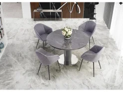 Mesa redonda estilo mármol gris 120-160cm con extensión y pata central Calvi