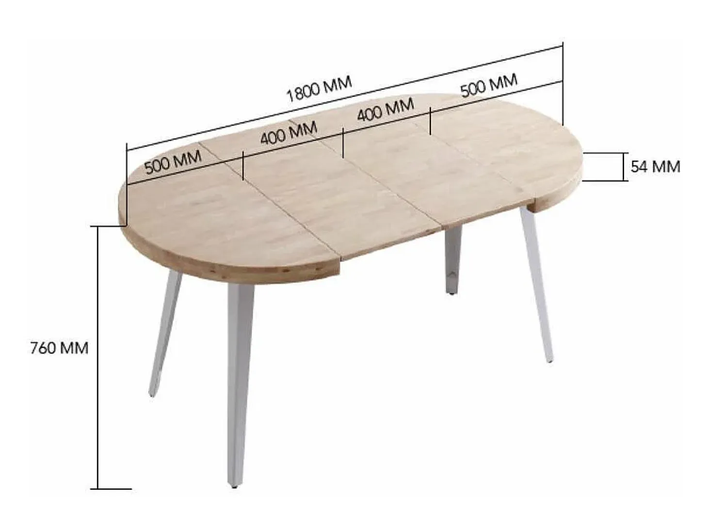 Mesa redonda extensible Berg roble honey patas negras 76 cm(alto) 100cm(ancho) 100-140-180