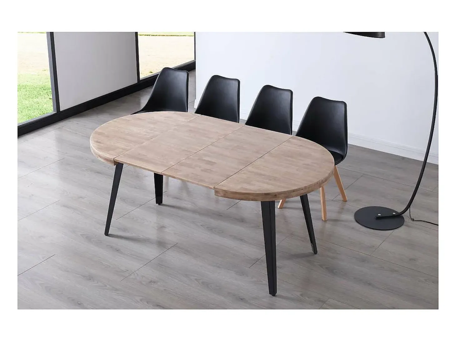 Mesa redonda extensible Berg roble honey patas negras 76 cm(alto) 100cm(ancho) 100-140-180