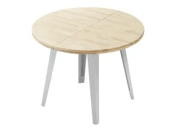 Mesa redonda extensible de 74x100-140-180x100 cm con sobre de roble y patas blancas Bergi