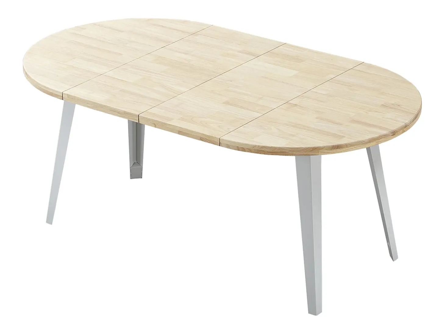 Mesa redonda extensible de 74x100-140-180x100 cm con sobre de roble y patas blancas Bergi