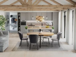 Mesa redonda extensible MDF roble patas acero negro Ø120/160 cm