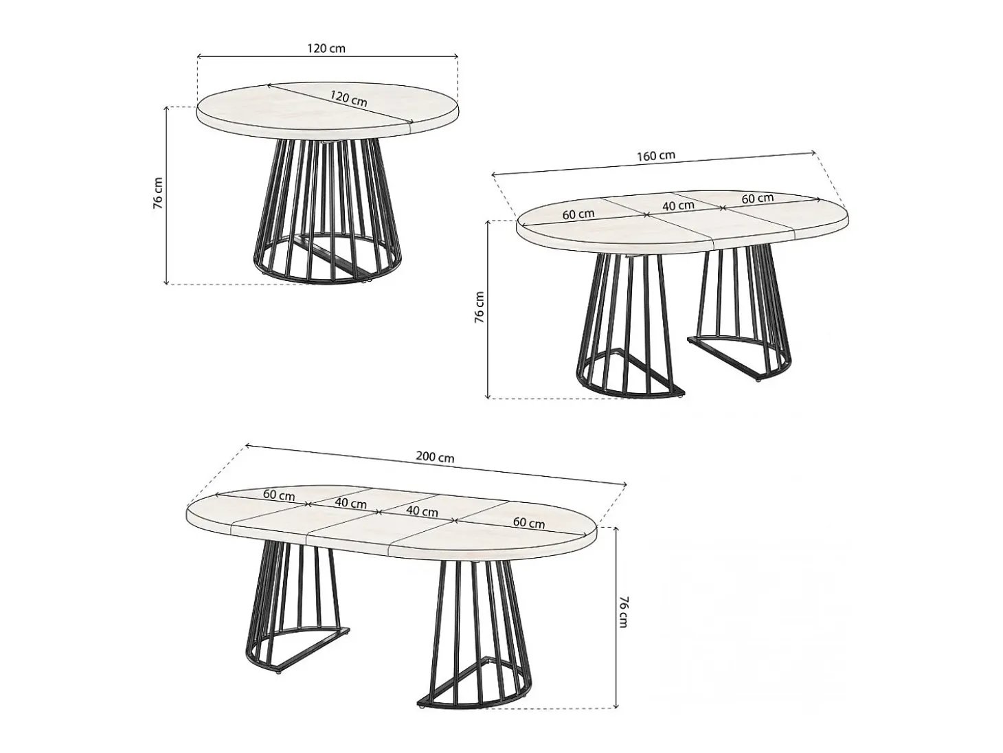 Mesa redonda extensible Meztil Negro - Roble