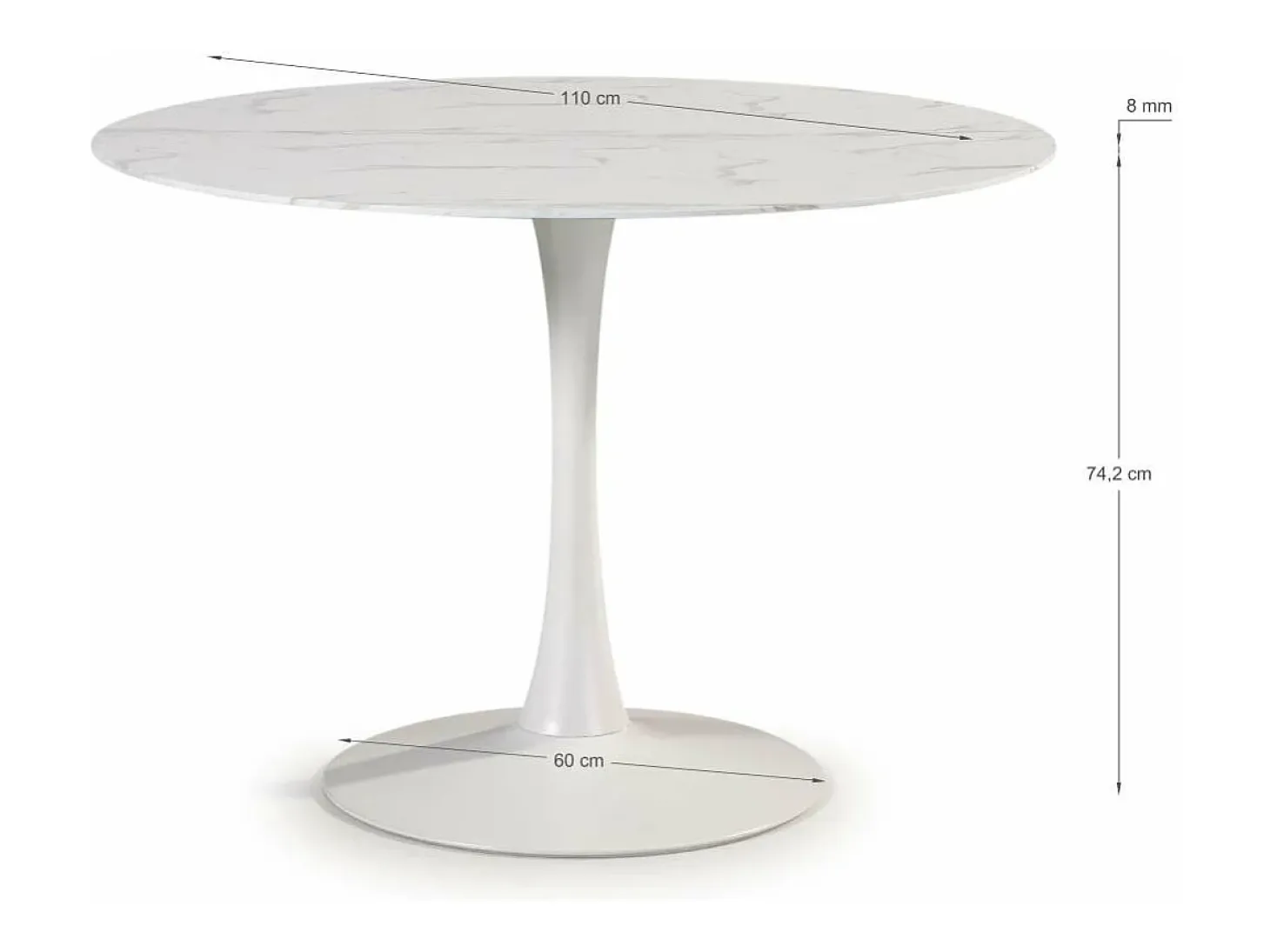 Mesa redonda modelo Adela acabado blanco, 75cm(alto) 110cm(ancho) 110cm(largo)
