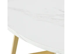 Mesa redonda moderna con patas de metal dorado, tablero de MDF blanco y diseño de mármol (80 cm) (80 x 80 x 75 cm)