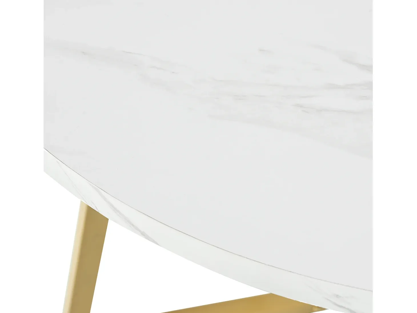 Mesa redonda moderna con patas de metal dorado, tablero de MDF blanco y diseño de mármol (80 cm) (80 x 80 x 75 cm)