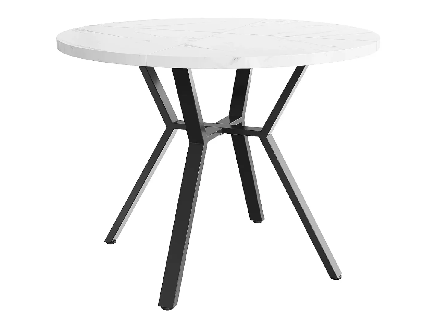 Mesa redonda moderna de mármol (1 m) + patas de metal negro en forma de X, diseño elegante, estable y duradero (100 x 100 x 75 cm)