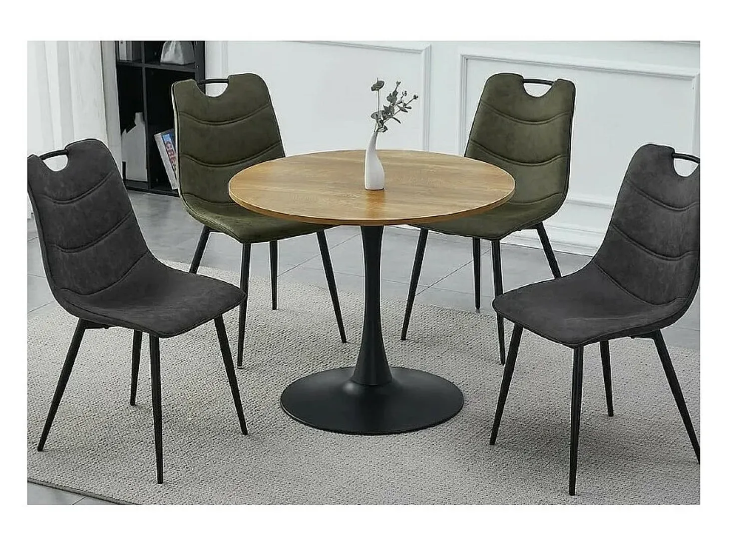 Mesa redonda negra y madera 90cm Stab