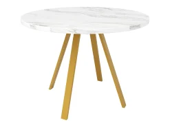 Mesa redonda para 4 personas 80×80×75 cm - patas de metal dorado - blanco + dorado