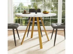 Mesa redonda para 4 personas 80×80×75 cm - patas de metal dorado - blanco + dorado
