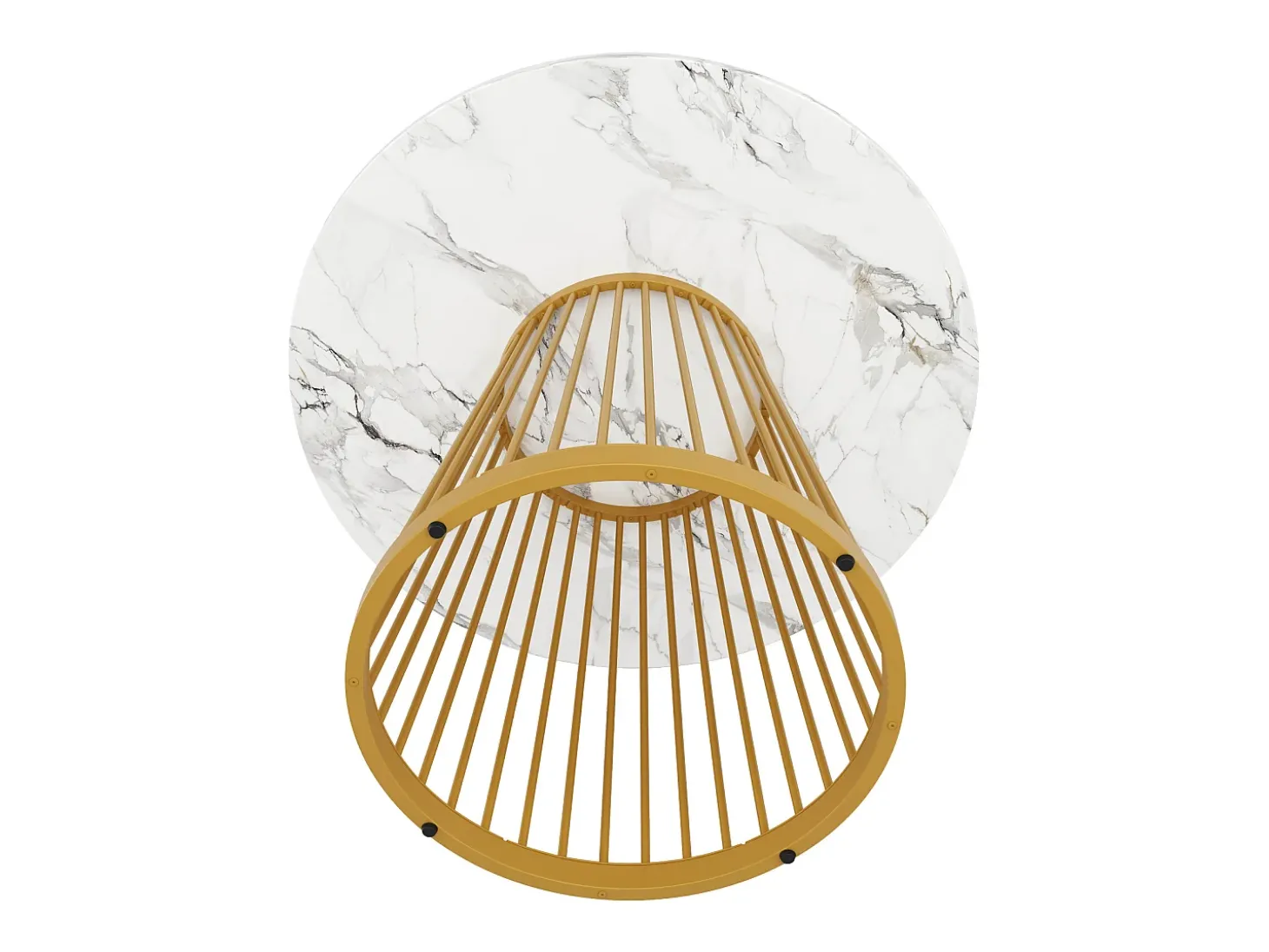 Mesa redonda para 4 personas, 80×80×76 cm, tablero de MDF marmolado, patas de metal dorado, ideal para cocina o salón.