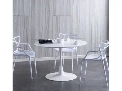Mesa Redonda Salón Melamina Metal 110x75 cm - Blanco