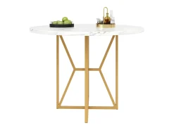 Mesa redonda 80x80x76 cm - Estructura de metal - acabado con diseño de mármol - Para 2 a 6 personas - Blanco y Dorado