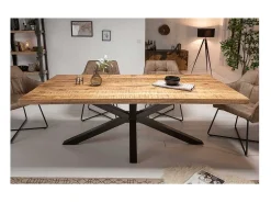 Mesa SOLARA 160 cm – Tablero de madera de mango barnizado y estructura de metal negro – Diseño industrial y encanto único