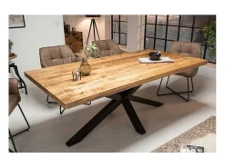 Mesa SOLARA 160 cm – Tablero de madera de mango barnizado y estructura de metal negro – Diseño industrial y encanto único