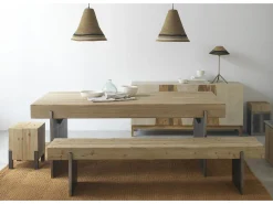 Mesa tablero fibras densidad media chapado en abeto y pies lacados color metal 200x94