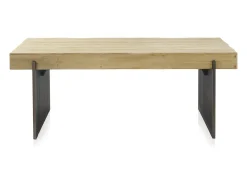 Mesa tablero fibras densidad media chapado en abeto y pies lacados color metal 200x94