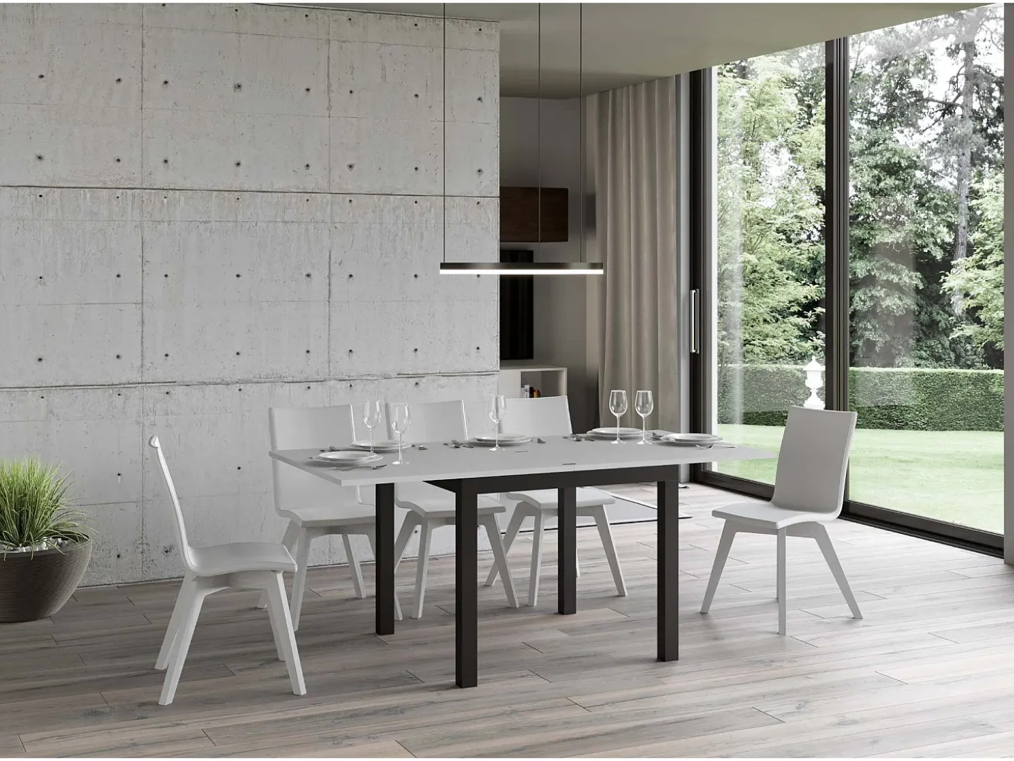 Mesa tipo libro 90x90/180 cm Everyday Libra Fresno Blanco estructura Antracita