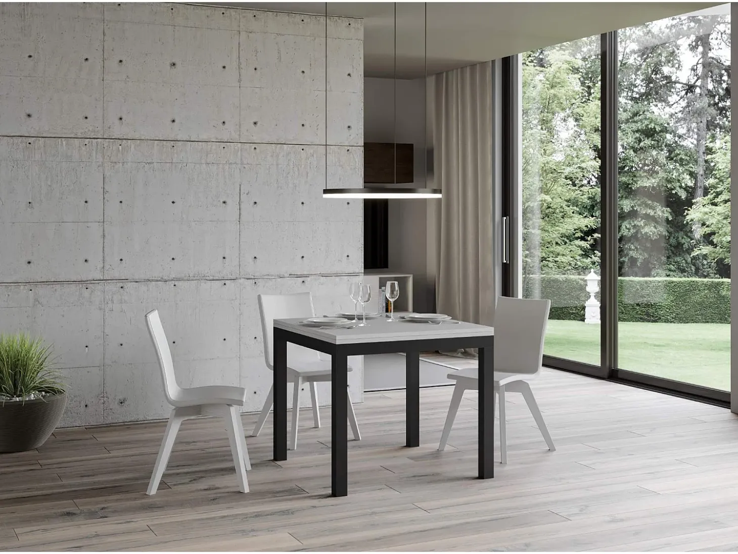 Mesa tipo libro 90x90/180 cm Everyday Libra Fresno Blanco estructura Antracita