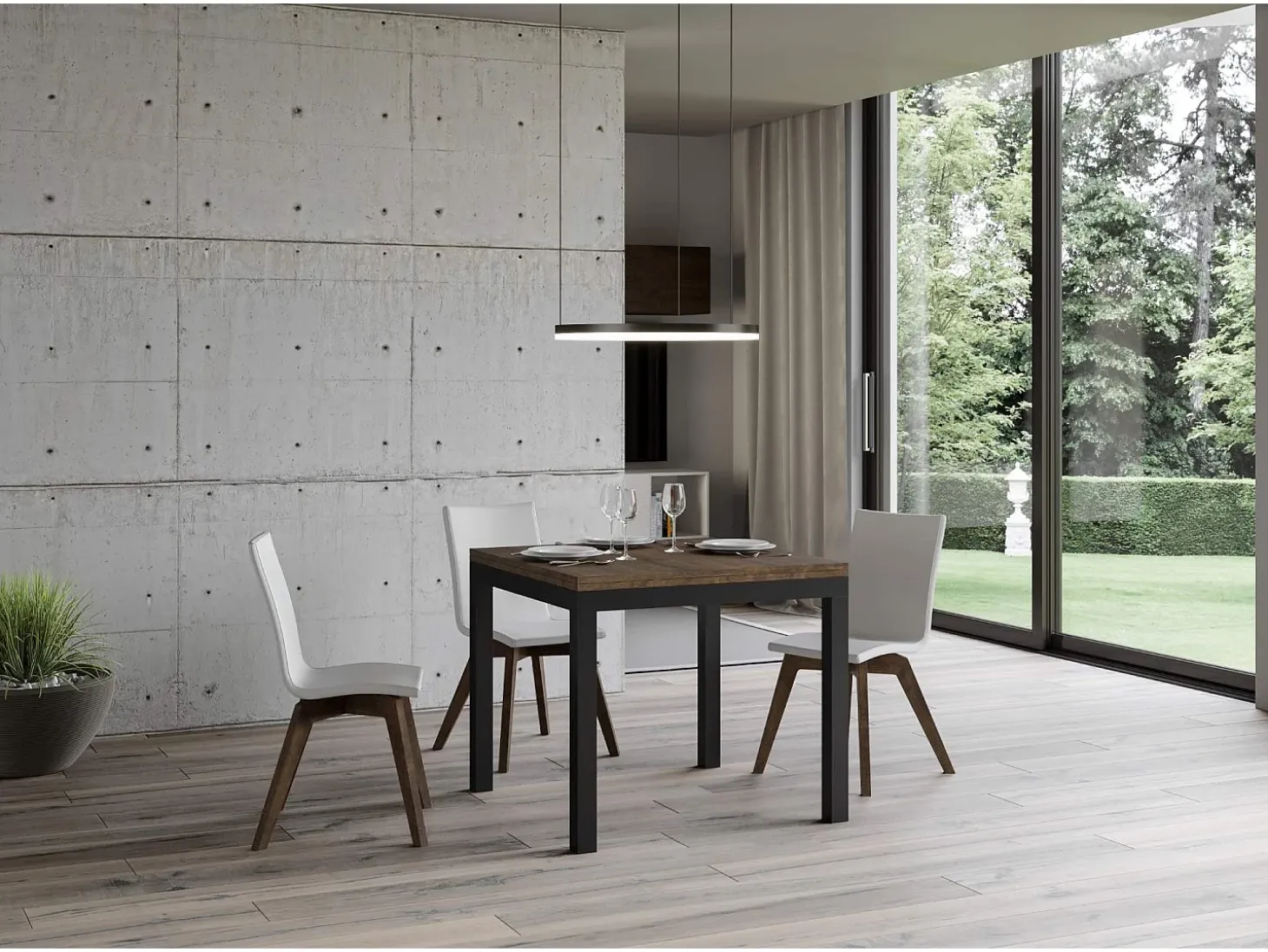 Mesa tipo libro 90x90/180 cm Everyday Libra Nogal estructura Antracita